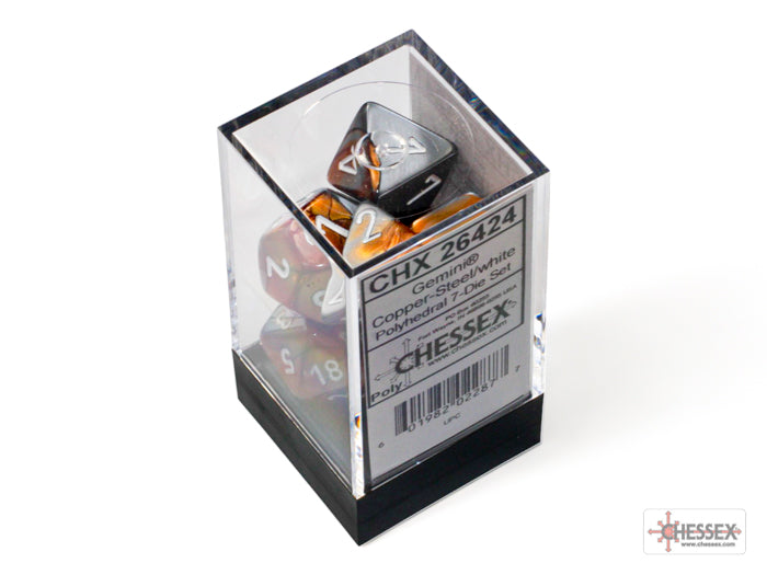 Chessex CHX26424 Gemini Copper-steel/white Polyhedral 7-Dice Set