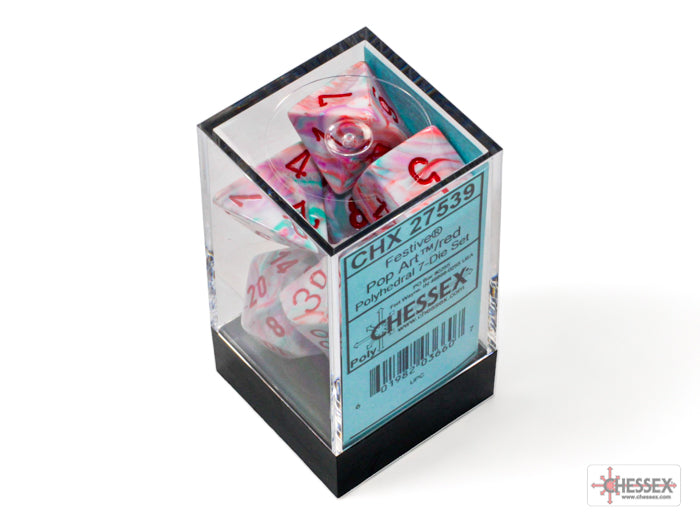 Chessex CHX27544 Festive Pop Art/Blue Polyhedral 7-Dice Set