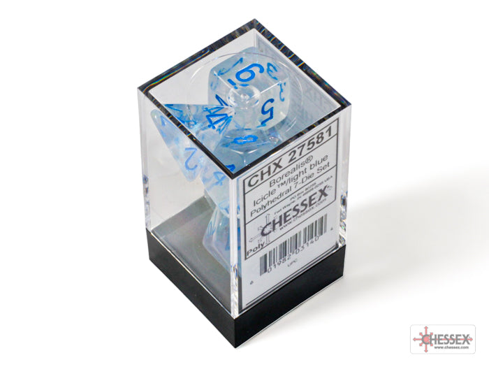 Chessex CHX27581 Borealis Icicle/light Blue Luminary Polyhedral 7-Dice Set