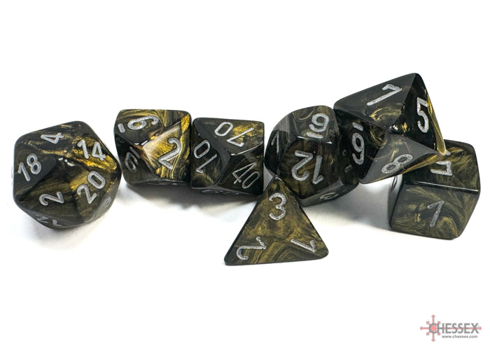 Chessex CHX27418 Leaf Black Gold/silver Polyhedral 7-Dice Set