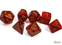 Chessex CHX27504 Glitter Ruby Red/gold Polyhedral 7-Dice Set