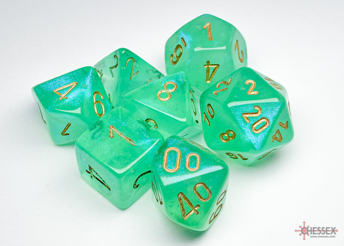 Chessex CHX27575 Borealis Light Green/gold Luminary Polyhedral 7-Dice Set