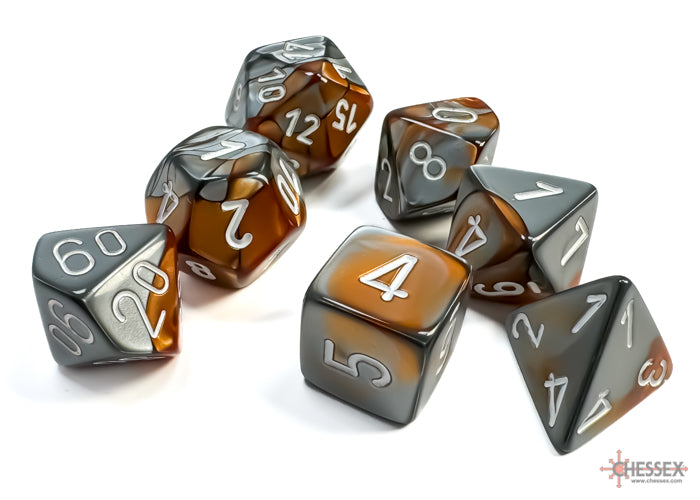 Chessex CHX26424 Gemini Copper-steel/white Polyhedral 7-Dice Set