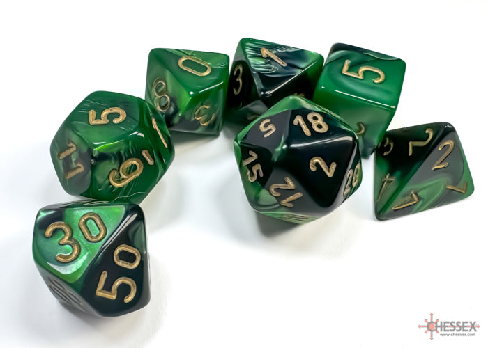 Chessex CHX26439 Gemini Black-green/gold Polyhedral 7-Dice Set