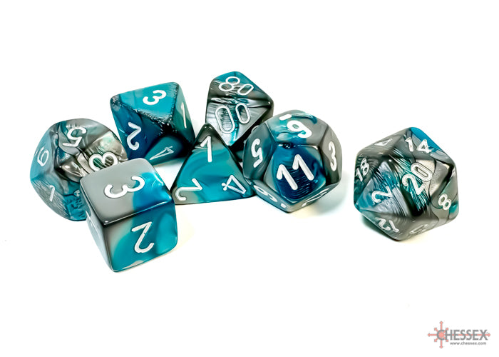 Chessex CHX26456 Gemini Steel-teal W/white Polyhedral 7-Dice Set