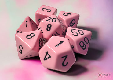 Chessex CHX25464 Opaque Pastel Pink/black Polyhedral 7-Dice Set