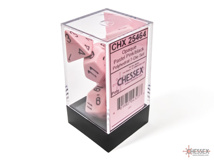 Chessex CHX25464 Opaque Pastel Pink/black Polyhedral 7-Dice Set