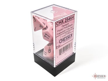 Chessex CHX25464 Opaque Pastel Pink/black Polyhedral 7-Dice Set