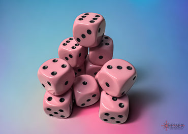 Chessex CHX25664 Opaque 16mm Pastel Pink/black D6 12-Dice display