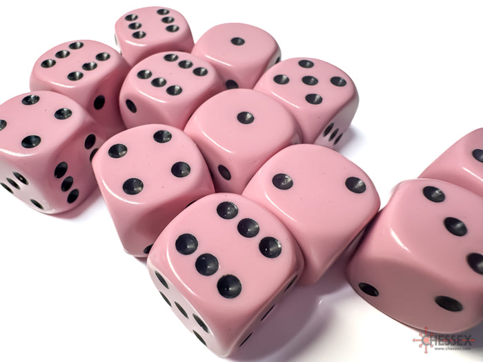 Chessex CHX25664 Opaque 16mm Pastel Pink/black D6 12-Dice display