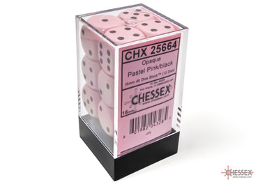Chessex CHX25664 Opaque 16mm Pastel Pink/black D6 12-Dice display