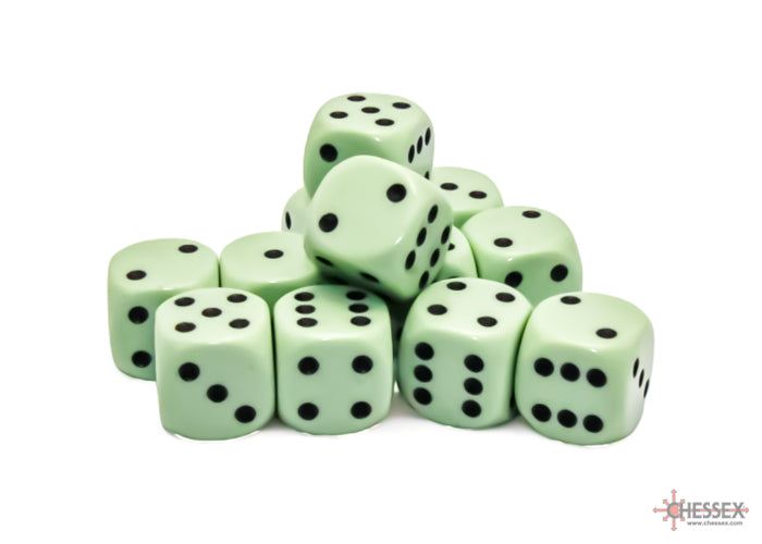 Chessex CHX25665 Opaque 16mm Pastel Green/black D6 12-Dice display
