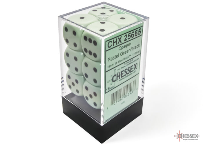 Chessex CHX25665 Opaque 16mm Pastel Green/black D6 12-Dice display