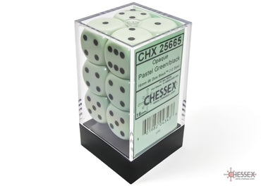 Chessex CHX25665 Opaque 16mm Pastel Green/black D6 12-Dice display