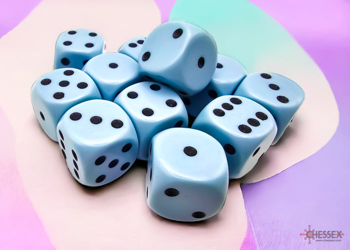 Chessex CHX25666 Opaque 16mm Pastel Blue/black D6 12-Dice display