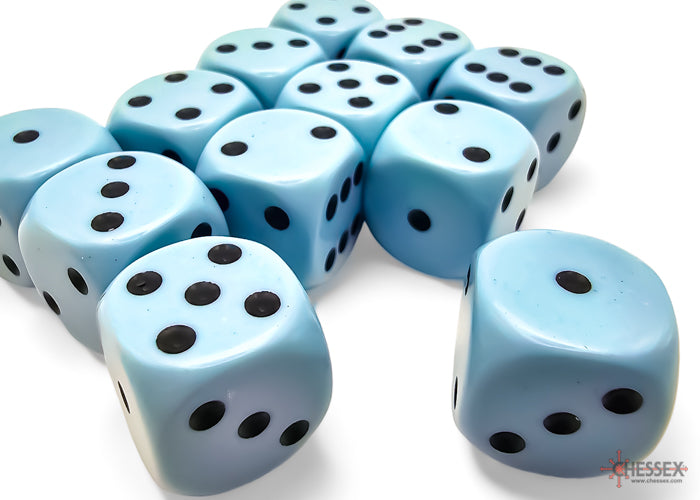 Chessex CHX25666 Opaque 16mm Pastel Blue/black D6 12-Dice display