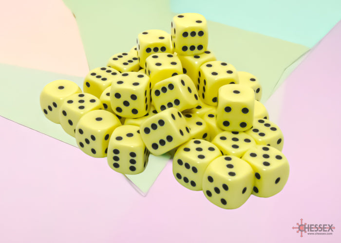 Chessex CHX25862 Opaque 12mm Pastel Yellow/black D6 36-Dice display