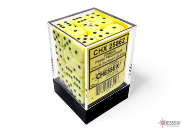 Chessex CHX25862 Opaque 12mm Pastel Yellow/black D6 36-Dice display