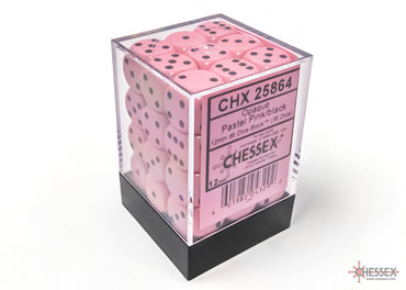 Chessex CHX25864 Opaque 12mm Pastel Pink/black D6 36-Dice display