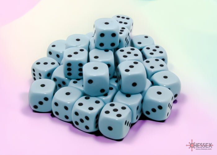 Chessex CHX25866 Opaque 12mm Pastel Blue/black D6 36-Dice display