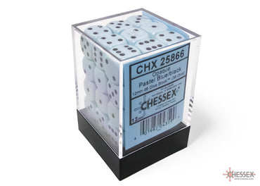 Chessex CHX25866 Opaque 12mm Pastel Blue/black D6 36-Dice display