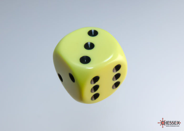 Chessex CHX25662 Opaque 16mm Pastel Yellow/black D6 12-Dice display