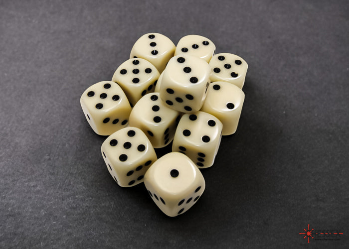 Chessex CHX25600 Opaque 16mm Ivory/black D6 12-Dice display