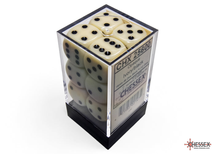 Chessex CHX25600 Opaque 16mm Ivory/black D6 12-Dice display