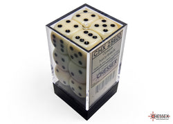Chessex CHX25600 Opaque 16mm Ivory/black D6 12-Dice display