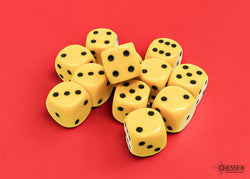 Chessex CHX25602 Opaque 16mm Yellow/black D6 12-Dice display