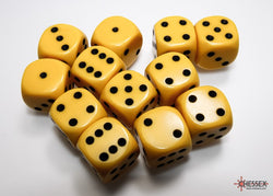 Chessex CHX25602 Opaque 16mm Yellow/black D6 12-Dice display