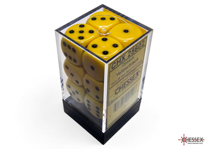 Chessex CHX25602 Opaque 16mm Yellow/black D6 12-Dice display