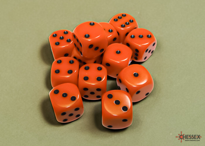 Chessex CHX25603 Opaque 16mm Orange/black D6 12-Dice display