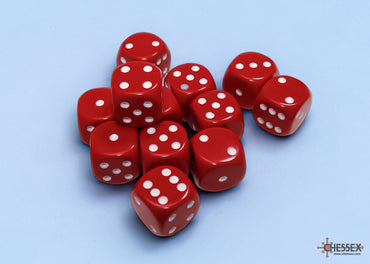 Chessex CHX25604 Opaque 16mm Red/white D6 12-Dice display