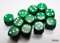 Chessex CHX25605 Opaque 16mm Green/white D6 12-Dice display