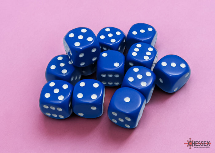 Chessex CHX25606 Opaque 16mm Blue/white D6 12-Dice display