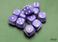 Chessex CHX25607 Opaque 16mm Purple/white D6 12-Dice display