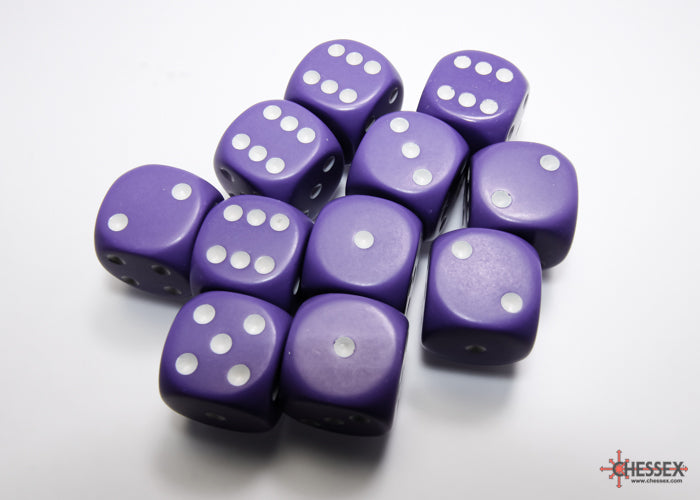 Chessex CHX25607 Opaque 16mm Purple/white D6 12-Dice display