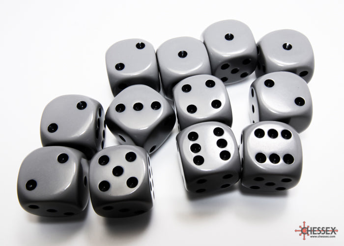 Chessex CHX25610 Opaque 16mm Grey/black D6 12-Dice display