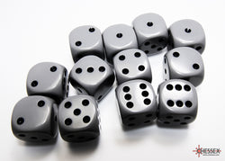 Chessex CHX25610 Opaque 16mm Grey/black D6 12-Dice display