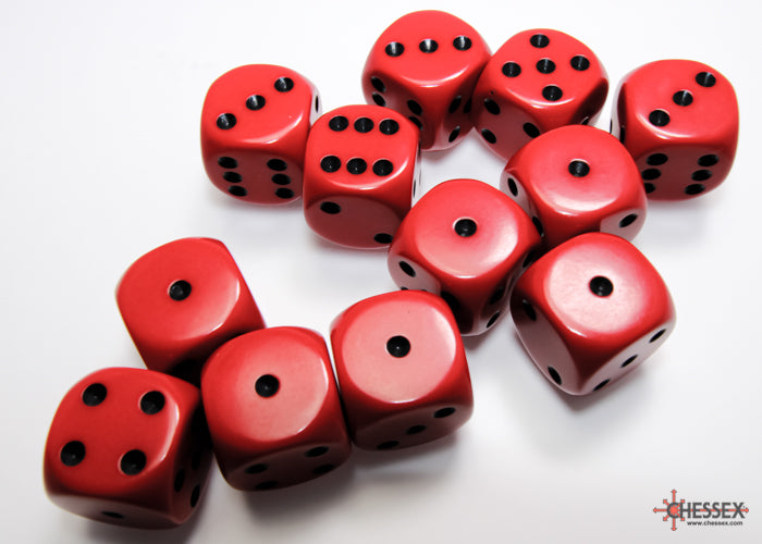 Chessex CHX25614 Opaque 16mm Red/black D6 12-Dice display