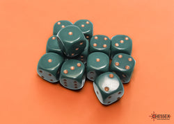 Chessex CHX25615 Opaque 16mm Dusty Green/copper D6 12-Dice display