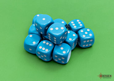 Chessex CHX25616 Opaque 16mm Light Blue/white D6 12-Dice display