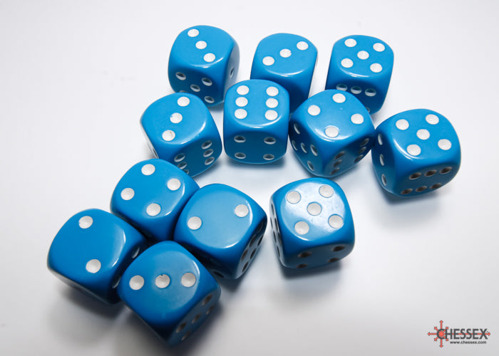 Chessex CHX25616 Opaque 16mm Light Blue/white D6 12-Dice display