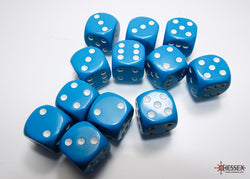 Chessex CHX25616 Opaque 16mm Light Blue/white D6 12-Dice display