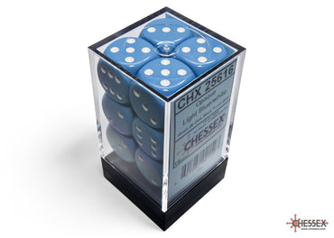 Chessex CHX25616 Opaque 16mm Light Blue/white D6 12-Dice display