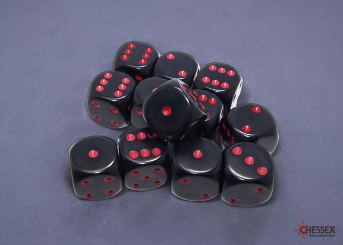 Chessex CHX25618 Opaque 16mm Black/red D6 12-Dice display