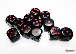 Chessex CHX25618 Opaque 16mm Black/red D6 12-Dice display