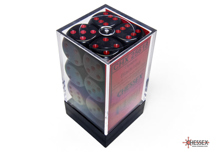 Chessex CHX25618 Opaque 16mm Black/red D6 12-Dice display