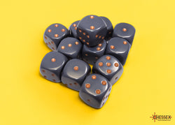 Chessex CHX25620 Opaque 16mm Dark Grey/copper D6 12-Dice display